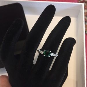 925 Sterling Silver Emerald Sapphire Fashion Ring